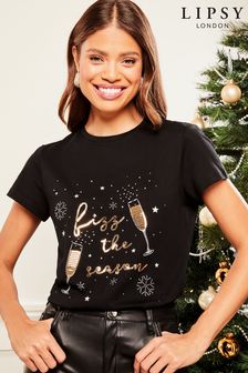 Lipsy Black Christmas Round Neck T-Shirt (L84877) | KRW42,700