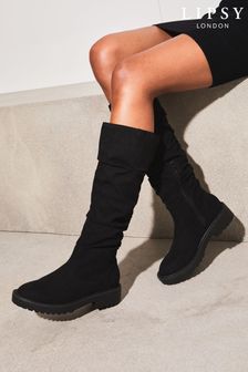 Lipsy Flat Ruched Chunky Knee High Boot