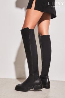 Lipsy Black Faux Leather Flat Faux Leather Knee High Boot (L85213) | ₪ 230