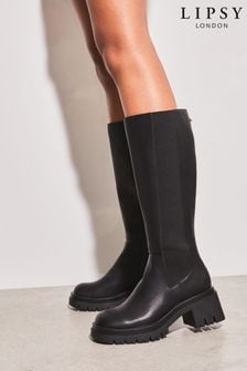 Lipsy Black Flat Chunky Knee High Boot (L85304) | €45