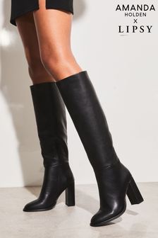 Lipsy Black Mid Block Heel Shaft Knee High Boot (L85314) | kr916
