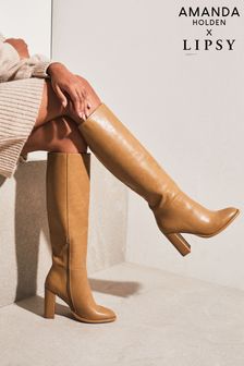 Lipsy Brown Mid Block Heel Shaft Knee High Boot (L85316) | INR 7,950