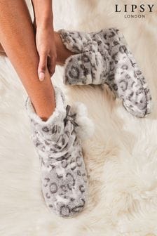 Lipsy Cream Printed Heart Pom Bootie Slippers (L86309) | €29