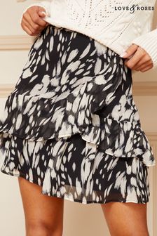 Love & Roses Black/White Animal Printed Tiered Ruffle Mini Skirt (L86320) | 47 €