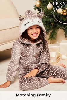 Lipsy Brown Christmas Reindeer Fleece Onesie (L86810) | INR 2,214 - INR 2,415