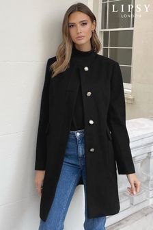 Lipsy Black Collarless Military Button A Line Coat (L92260) | INR 7,548