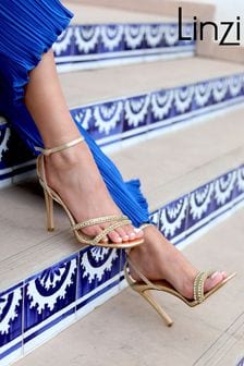 Linzi Gold Stiletto Heeled Sandal With Diamante Front Straps (L94146) | 110 zł