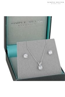 Simply Silver Silver Round Cubic Zirconia Necklace and Earring Set In A Gift Box (L98352) | CHF 34