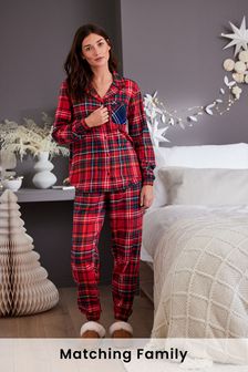 Red Womens Matching Family Christmas Check Pyjamas (M00052) | DKK312