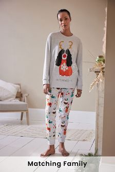 Grey Womens Matching Family Christmas Dog Pyjamas (M00059) | AED106