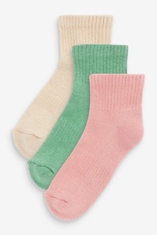Pink/Teal Blue/Tan 3 Pack Mid Cut Cotton Rich Ribbed Sport Socks (M00093) | €7 - €8