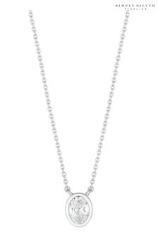 Simply Silver Tone Cubic Zirconia Oval Pendant Necklace (M00138) | 179 LEI