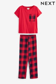 Красный в клетку - Хлопковая пижама с коротким рукавом (M00404) | 10 780 тг