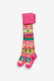 Pink Cotton Rich Christmas Fairisle Pattern Tights (M00421) | $9 - $11