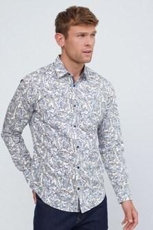 White Paisley Regular Fit Single Cuff Printed Shirt (M01736) | ₪ 71