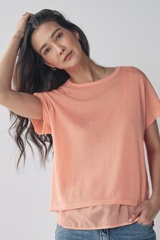 2 In 1 Square Neck Layer T-Shirt