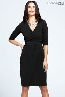HotSquash Black Ascot Mock Wrap Dress (M02809) | $129