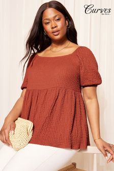 Curves Like These Textured Square Neck Peplum Top