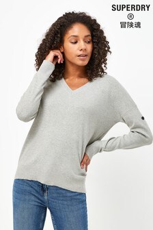 Pull en maille de coton Superdry avec col en V
