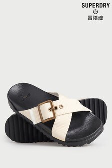 Superdry Cream Square Buckle Sliders