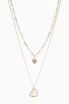 Collier double rang à cœur pavé