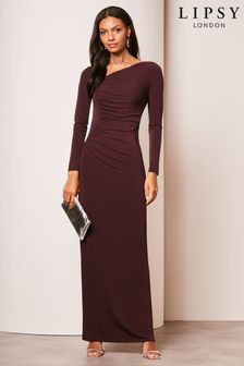 Lipsy Purple Long Sleeve Ruched Maxi Dress (M04115) | OMR35
