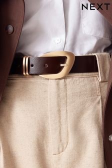 Chocolate Brown/Gold Premium Made In Italy Regular Leather Belt (M04512) | $39