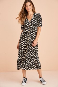 Robe mi-longue de maternité/d'allaitement à boutons