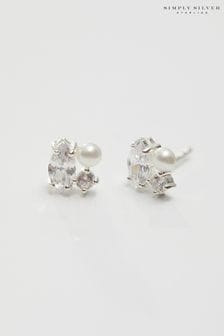 Simply Silver Silver Tone Cubic Zirconia And Freshwater Pearl Multi Stone Stud Earrings (M04639) | ₪ 151