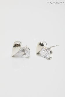 Pendientes de botón pulidos con forma de corazón con circonitas cúbicas de Simply Silver (M04645) | 28 euros