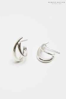 Simply Silver Silver Tone Polished Double Row Hoop Earrings (M05038) | $48