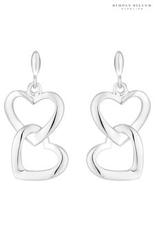 Simply Silver Silver Tone Polished Open Double Drop Heart Earrings (M05340) | HK$257
