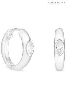 Simply Silver Silver Tone Polished Navette Centre Huggie Hoop Earrings (M05353) | $77