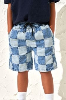 Angel & Rocket Blue Neil Patchwork Washed Denim Shorts (M05914) | AED143 - AED167