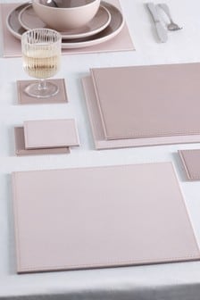 Blush/Pink 4 Reversible Faux Leather Placemats Set of 4 Placemats & Coasters (M05942) | TRY 293