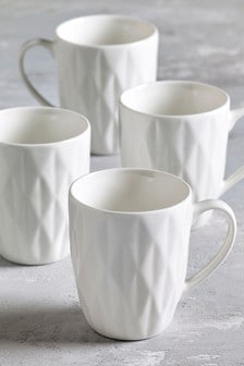 Set of 4 White Hatton Mugs (M06036) | ₪ 66