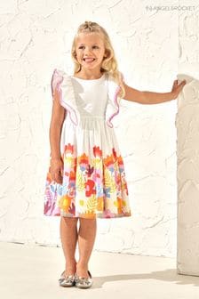 Angel & Rocket White 100% Cotton Border Print Renee Ruffle Dress (M06088) | $48 - $55