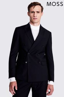 Moss Black Slim Fit Double Breasted Stretch Jacket (M06314) | 578 QAR