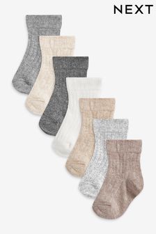 Monochrome 7 Pack Rib Baby Socks (0mths-2yrs) (M06799) | 4,160 Ft
