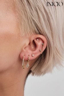 Inicio Gold Tone Chain Stud Hoop Earrings (M06918) | kr454