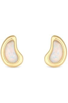Inicio Gold Tone Gift Pouch Opal Stud Earrings (M07149) | €35