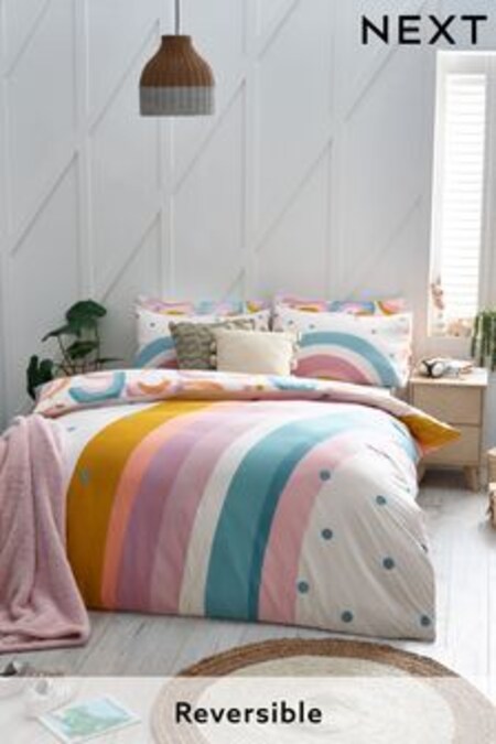 Natural Scandi Rainbow Reversible Duvet Cover and Pillowcase Set (M07872) | kr246 - kr357