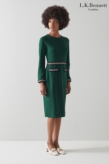 L.K.Bennett Green Vinnie Mono Fray Trim Dress (M08078) | ₪ 635