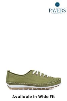 Pavers Lime Green Ladies Leather Lace-Up Trainers (M08303) | kr584