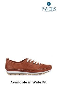 Pavers Tan Ladies Leather Lace-Up Trainers (M08306) | 285 zł