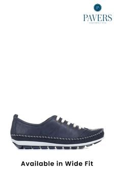 Pavers Navy Ladies Leather Lace-Up Trainers (M08309) | €60