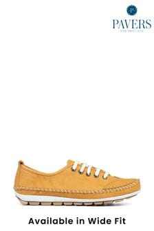 Pavers Yellow Ladies Leather Lace-Up Trainers (M08310) | €60