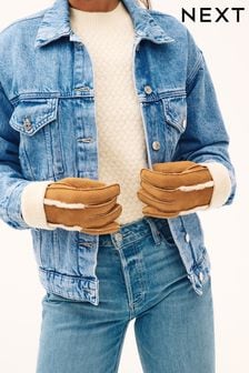 Chestnut Brown Leather Sheepskin Gloves (M08577) | $52