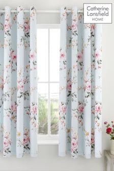 Catherine Lansfield Duck Egg Blue Canterbury Floral Eyelet Curtains (M09407) | €55