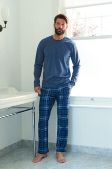 Denim Blue Check Long Sleeve Cosy Motion Flex Pyjama Set (M09413) | R437